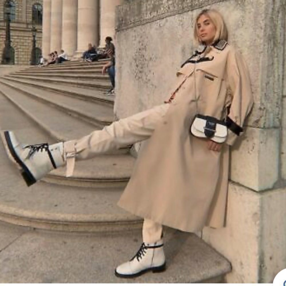 All Saints Donita Off White Leather Hiking Lace Up Combat Boots